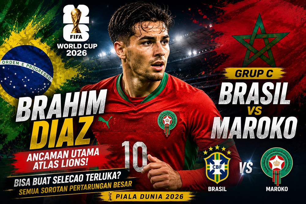 Brahim Diaz berpotensi menjadi ancaman utama Brasil saat Maroko vs Brasil di Grup C Piala Dunia 2026.