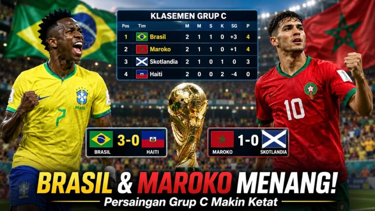Klasemen Piala Dunia 2026, Brasil dan Maroko menang di Grup C.