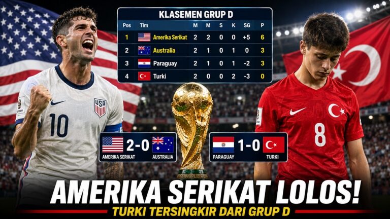 Klasemen Piala Dunia 2026, Amerika Serikat lolos di Grup C, sedangkan Turki tersingkir.
