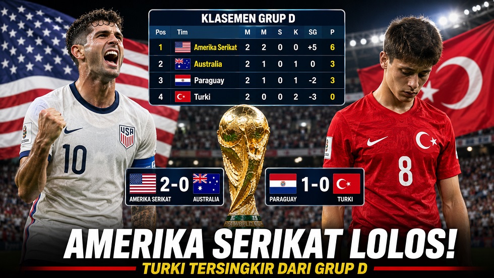 Klasemen Piala Dunia 2026, Amerika Serikat lolos di Grup C, sedangkan Turki tersingkir.