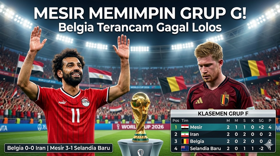 Klasemen Piala Dunia 2026 di Grup G: Mesir Memimpin, Posisi Belgia Terancam