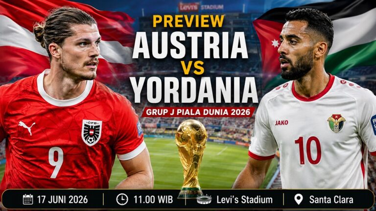 Preview Austria vs Yordania di Grup J Piala Dunia 2026, lengkap dengan performa terbaru, H2H, prediksi line-up, dan player to watch.