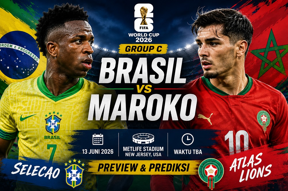 Preview Brasil vs Maroko di Grup C Piala Dunia 2026, lengkap dengan kondisi tim, duel kunci, prediksi susunan pemain, dan skor.