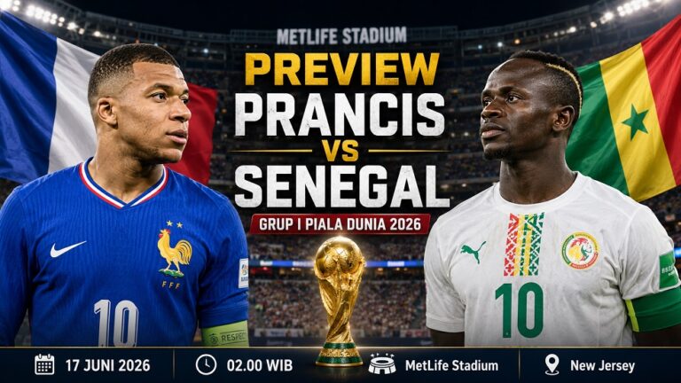 Preview Prancis vs Senegal di Grup I Piala Dunia 2026, lengkap dengan performa terbaru, head to head, prediksi line-up, dan player to watch.