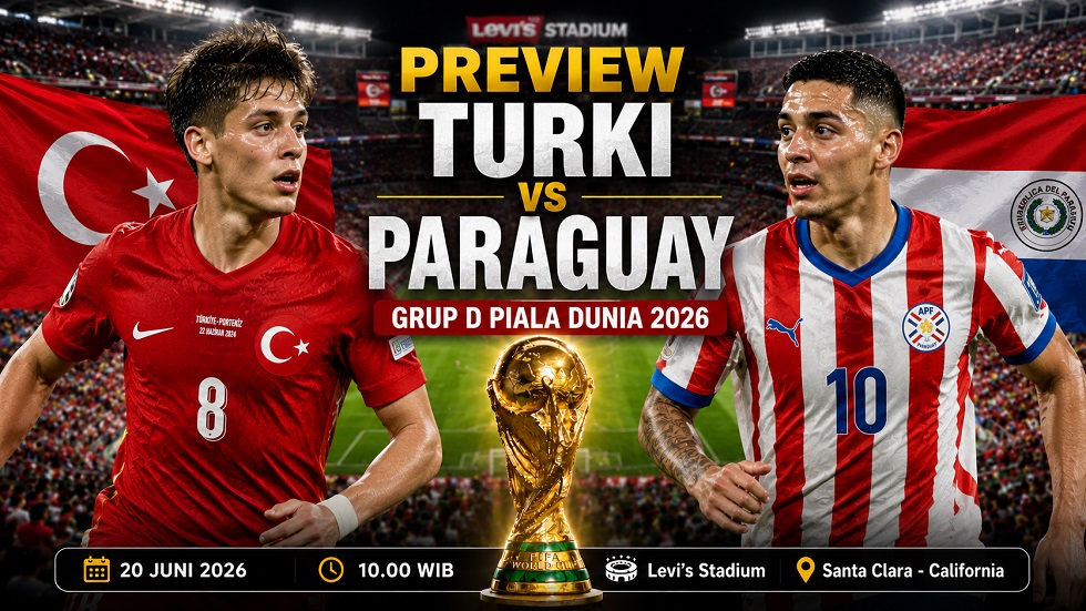 Preview Turki vs Paraguay di Grup D Piala Dunia 2026, lengkap prediksi susunan pemain, H2H, performa terakhir, dan player to watch.