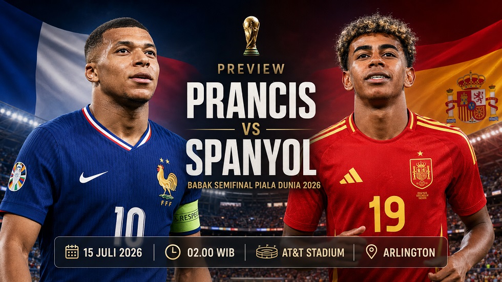 Preview Prancis vs Spanyol pada babak semifinal Piala Dunia 2026.
