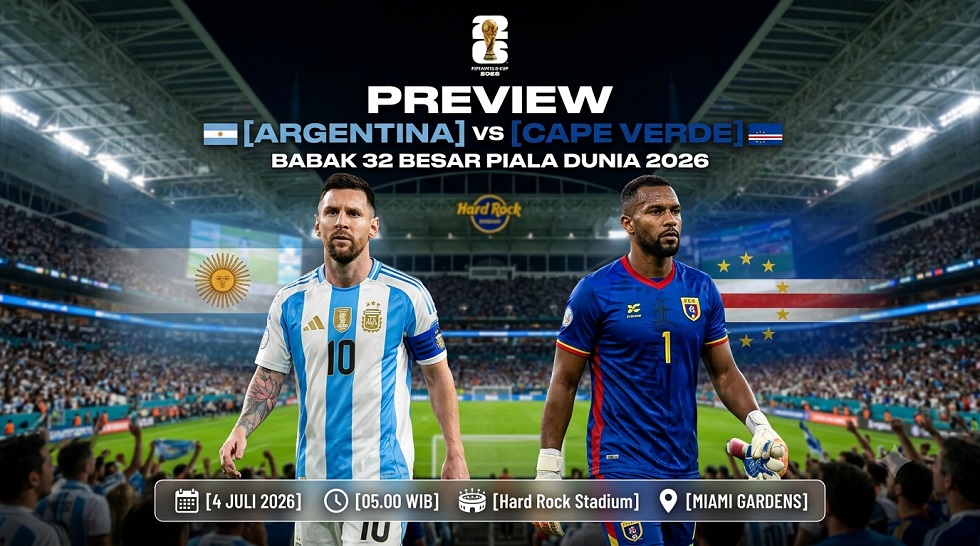 Preview Argentina vs Cape Verde pada laga babak 32 besar Piala Dunia 2026.