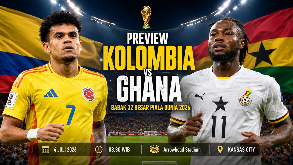 Preview Kolombia vs Ghana pada pertandingan babak 32 besar Piala Dunia 2026.