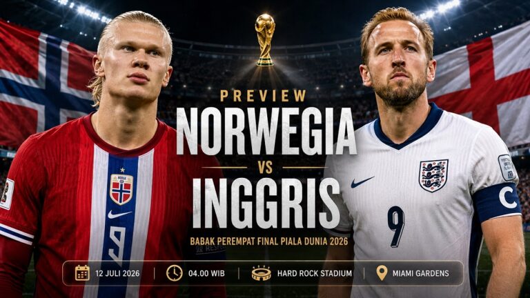 Preview Norwegia vs Inggris pada pertandingan perempat final Piala Dunia 2026.
